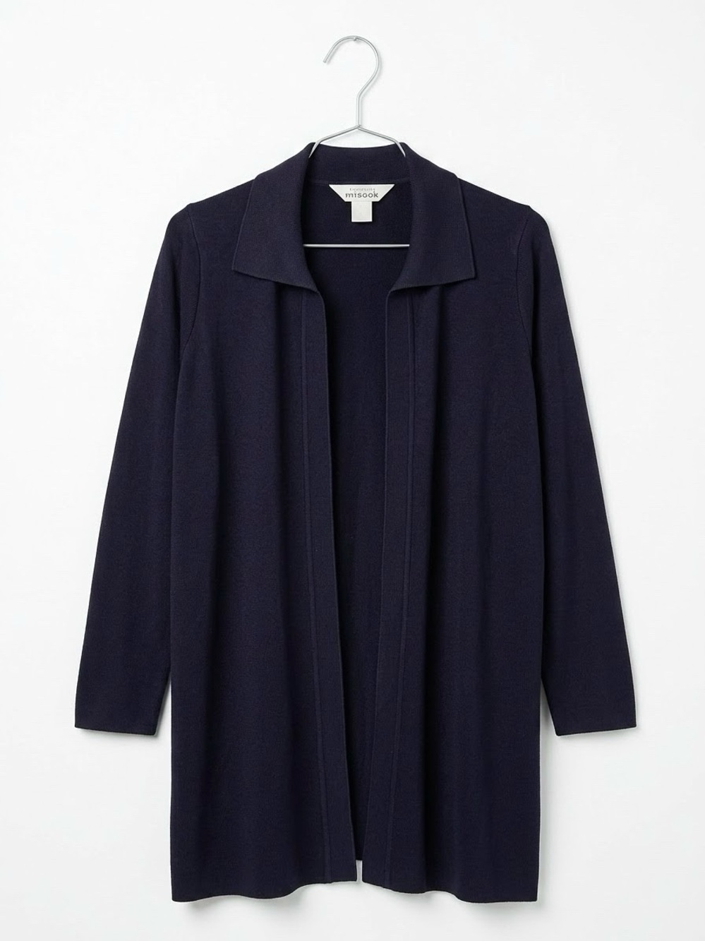 MISOOK Dark Navy Blue Open Front Knit Cardigan Jacket Collared - Size Large